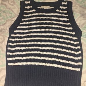 LOFT Navy and White Knit Top